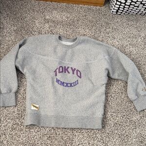 Tracksmith Gray and Purple Tokyo Crewneck Sweatshirt